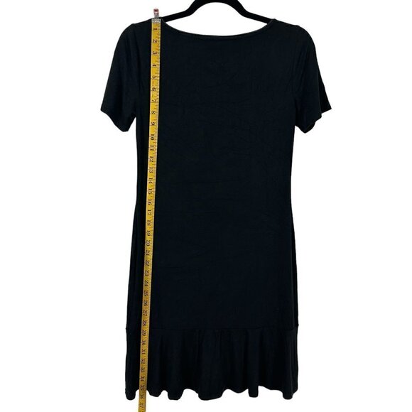 WHBM Stretchy T-shirt Knit Minimal Classic Little Black Dress Ruffle Hem - Picture 4 of 11